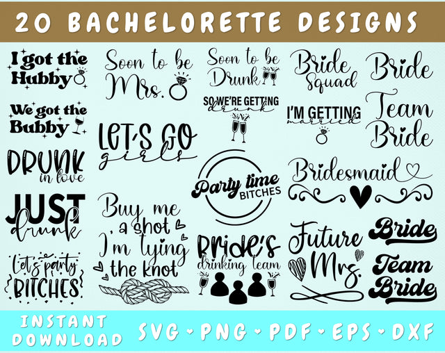 Bachelorette Party SVG Bundle, 20 Designs, Bridal Shower SVG, Bride SVG, Team Bride SVG, Bride Squad SVG SVG HappyDesignStudio 