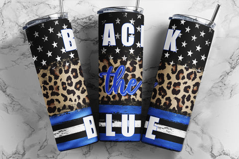 Back The Blue American Flag Thin Blue Line 20 oz Skinny Tumbler, Police Wife Tumbler, USA Police Officer Tumbler PNG Didital Download Sublimation TumblersByPhill 