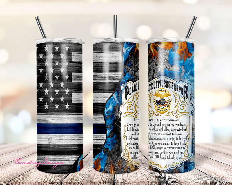 Back The Blue Policeman's Prayer Sublimation PNG Digital Design Tumbler Design Printable 20 OZ Skinny Tumbler PNG Sublimation TrendingDesign 