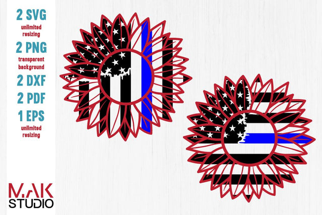 Back the blue svg, Back the blue dxf, Sunflower svg, Police sunflower flag svg, American flag svg, Blue line svg, 4th of july svg SVG MAKStudion 