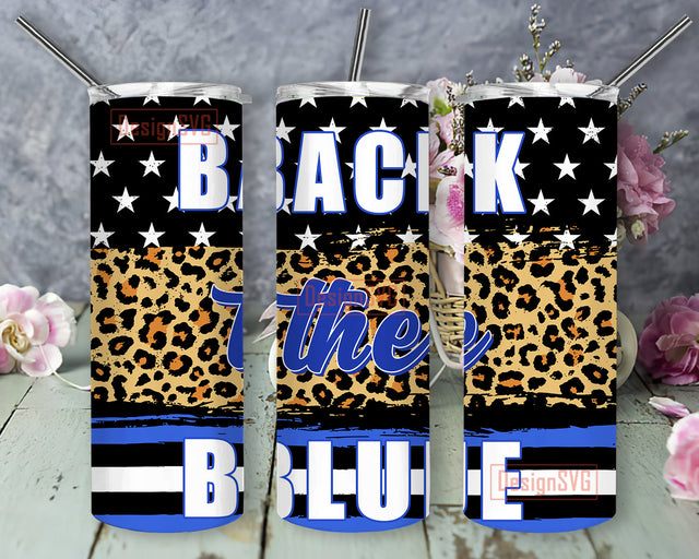 Back The Blue Tumbler Png, Thin Blue Line Design Png, Thin Blue Line American Flag Leopard 20oz Full Tumbler Wrap, USA Police Officer Tumbler, Digital Download Sublimation DesignSVG 