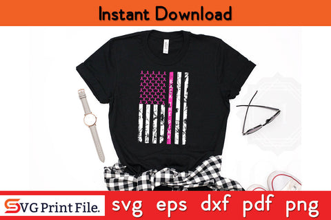 Back The Pink Ribbon American Flag Breast Cancer Awareness SVG PNG Cutting File SVG SVG Print File 