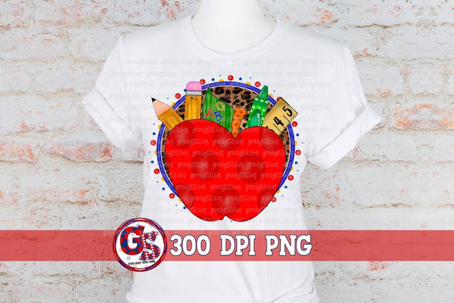 Back to School Apple PNG for Sublimation Sublimation Greedy Stitches 