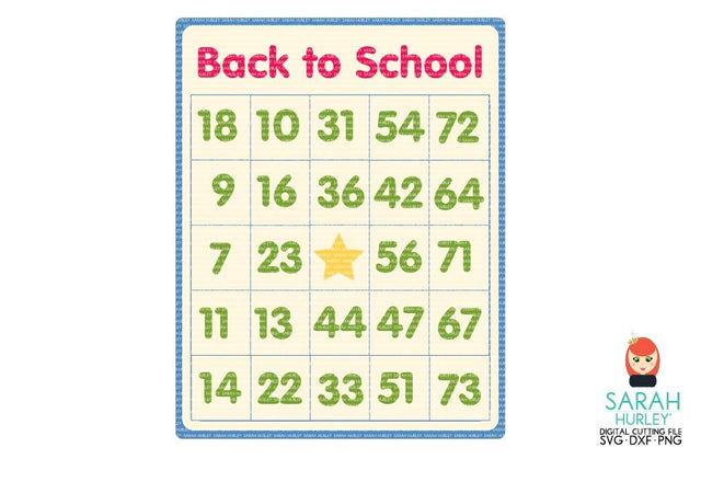 Back To School Bingo Card SVG Sarah Hurley 