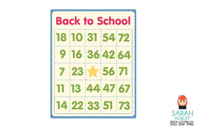 Back To School Bingo Card SVG Sarah Hurley 