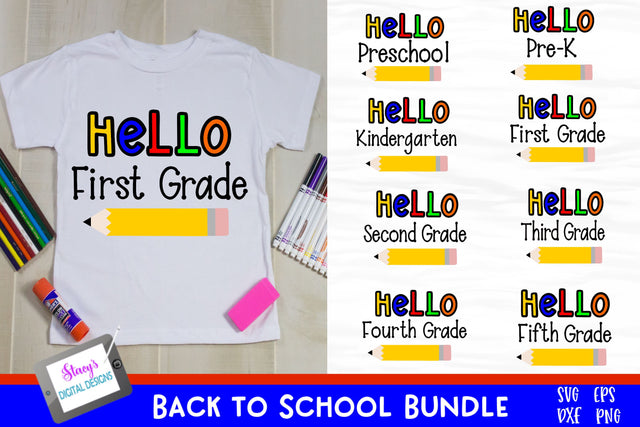 Back to School Bundle - 8 Hello grade level SVGs SVG Stacy's Digital Designs 