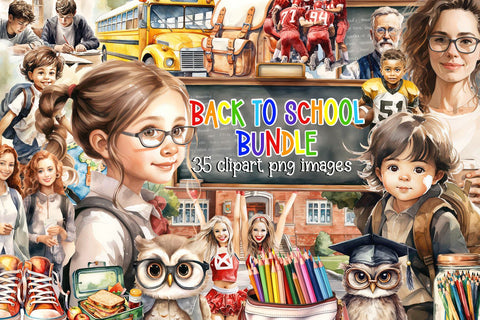 Back To School Clipart, Watercolor School Clipart Bundle Sublimation BijouBay 