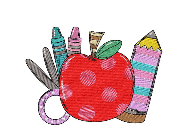 Back To School Embroidery Design, School Apple Embroidery, Retro School Embroidery Design, 4 sizes, Instant download Embroidery/Applique DESIGNS Nino Nadaraia 