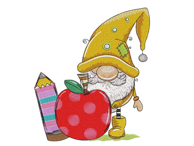 Back To School Gnome Embroidery Design, Gift For Teacher Embroidery File, Teacher Gnome Embroidery Design, 4 sizes, Instant Download Embroidery/Applique DESIGNS Nino Nadaraia 