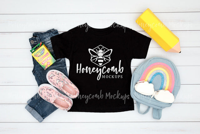 Back To School Kids Mockup, Bella Canvas 3001T Black Mockup, Toddler Girl Mockup, School Mockup Mock Up Photo Honeycomb Mockups 