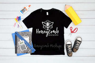 Back to School Kids Mockup, Bella Canvas 3001Y Black Mockup, School Mockup, Kids Black T-Shirt Mockup Mock Up Photo Honeycomb Mockups 