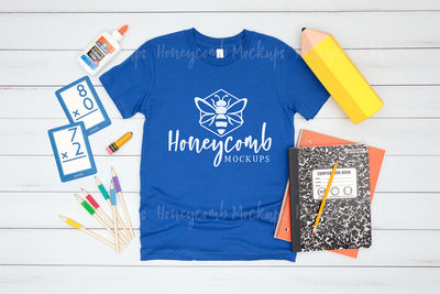 Back To School Kids Mockup, Bella Canvas True Royal 3001Y Mockup, School Mockup, Kids Blue Shirt Mockup Mock Up Photo Honeycomb Mockups 