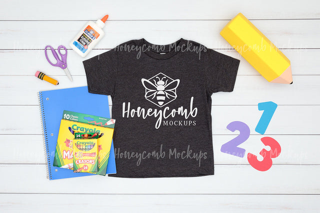 Back To School Kids Mockup, Dark Grey Heather 3001T Mockup, Bella Canvas Mockup, Kids T-Shirt Mockup, School Mockup Mock Up Photo Honeycomb Mockups 