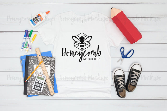 Back to School Kids Mockup, White Bella Canvas 3001Y Mockup, School Mockup Mock Up Photo Honeycomb Mockups 