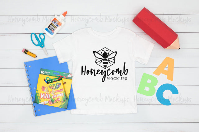 Back To School Mockup, Bella Canvas 3001T Mockup, Toddler White T-Shirt Mockup, School Mockup Mock Up Photo Honeycomb Mockups 