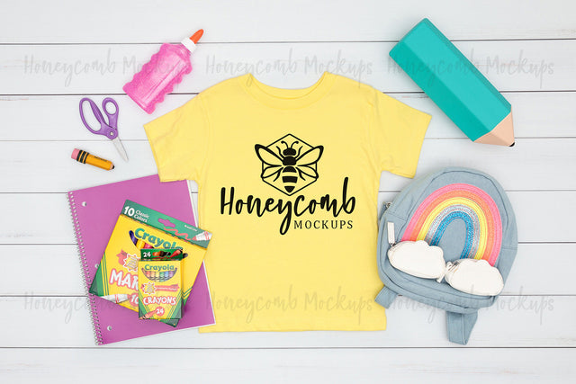 Back To School Mockup, Bella Canvas 3001T Yellow Mockup, Toddler Girl Mockup, School Mockup Mock Up Photo Honeycomb Mockups 