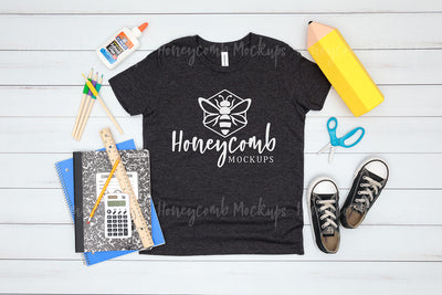 Back To School Mockup, Bella Canvas 3001Y Dark Grey Heather, School Mockup, Kids T-Shirt Mockup Mock Up Photo Honeycomb Mockups 
