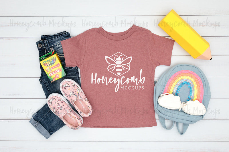 Back to School Mockup, Bella Canvas Heather Mauve 3001T Mockup, Toddler Girl Mockup, School Mockup Mock Up Photo Honeycomb Mockups 
