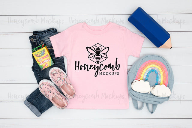 Back To School Mockup, Bella Canvas Pink 3001T Mockup, Toddler Girl Mockup, School Mockup Mock Up Photo Honeycomb Mockups 