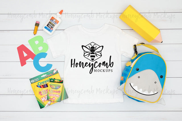 Back To School Mockup, Bella Canvas White 3001T Mockup, Toddler Boy Mockup, School Mockup Mock Up Photo Honeycomb Mockups 
