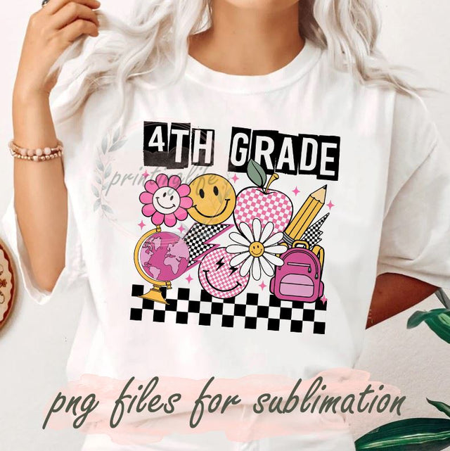 Back To School PNG, Retro Back To School Png, School Grade png, School Kids, 4th Grade Png Sublimation, First Day of School Digital Download Sublimation PrintingLife 