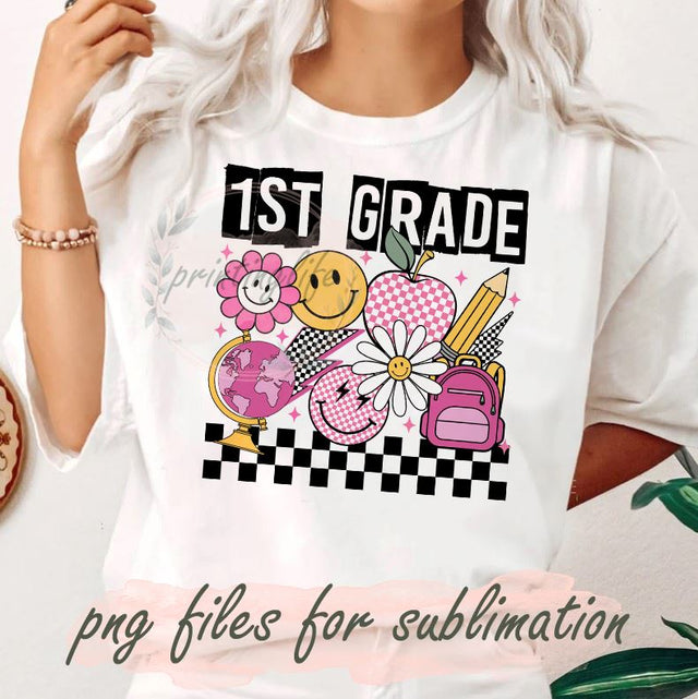 Back To School PNG, Retro Back To School Png, School Grade Png, School Kids Png, 1st Grade Png Sublimation, First Day of School Digital Download Sublimation PrintingLife 