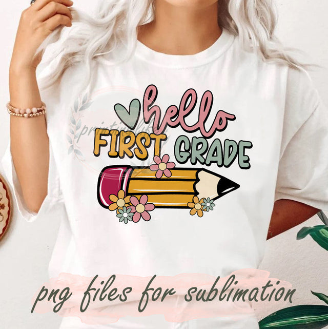 Back to School png, Retro Teacher png for Shirts, Teacher Gift, Hello First Day, Sublimation for Teacher shirts Download Sublimation PrintingLife 