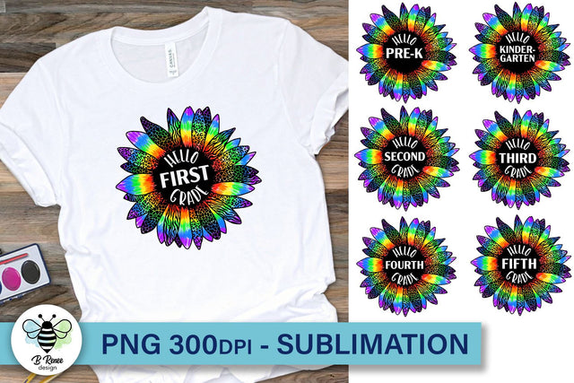 Back to School Rainbow Sunflower PNG | First Day of School Shirt PNG Sublimation B Renee Design 