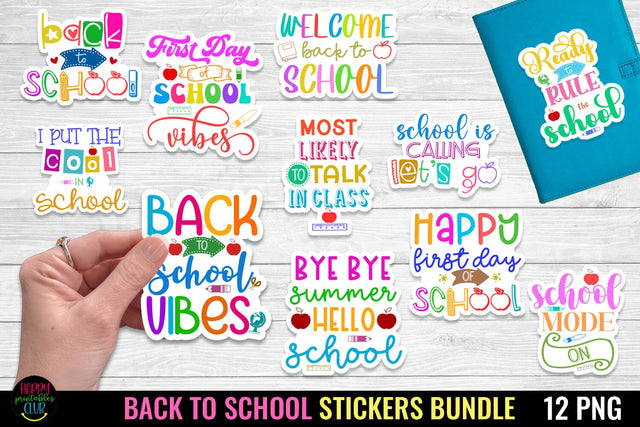 Back to School Stickers Bundle I First Day of School Stickers Bundle Sublimation Happy Printables Club 