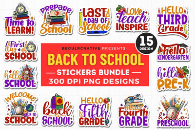 Back to School Stickers Bundle Sublimation Regulrcrative 