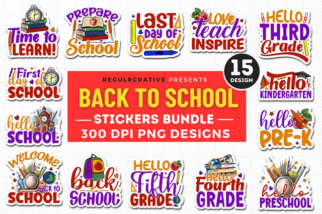 Back to School Stickers Bundle Sublimation Regulrcrative 