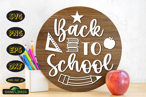 Back to School SVG Bundle | 6 Round Wood Signs SVG Shine Green Art 