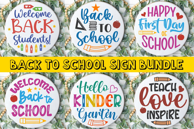 Back to School SVG Bundle | 6 Round Wood Signs SVG Shine Green Art 