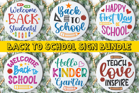 Back to School SVG Bundle | 6 Round Wood Signs SVG Shine Green Art 