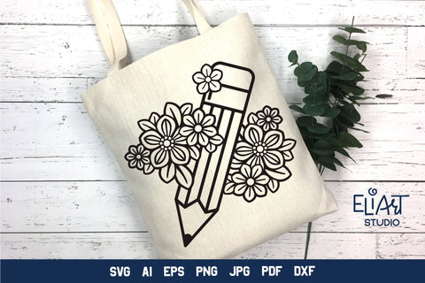 Back To School SVG Design, Floral Pencil PNG, Classroom Decorations. SVG Elinorka 