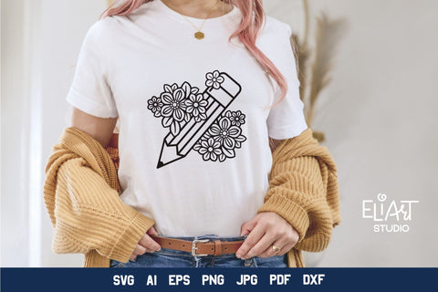 Back To School SVG Design, Floral Pencil PNG, Classroom Decorations. SVG Elinorka 