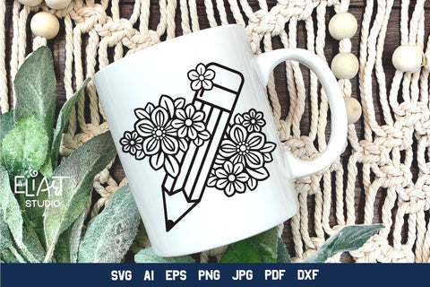 Back To School SVG Design, Floral Pencil PNG, Classroom Decorations. SVG Elinorka 