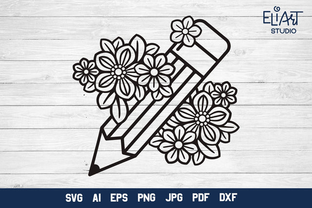 Back To School SVG Design, Floral Pencil PNG, Classroom Decorations. SVG Elinorka 