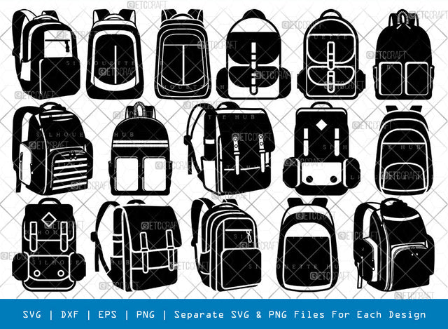Backpacks SVG Cut Files, Bag Silhouette, Bookbag Svg, School Bag Svg, School Backpacks Svg, Cute Bag Svg, Travel Bag Svg, Backpacks Bundle, SVG ETC Craft 