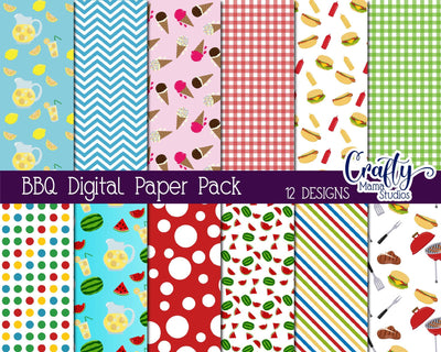 Backyard BBQ Digital Paper Pack - Barbecue DIgital Background - Summer BBQ - Grill Scrapbook Papers - Cook Out Digital Pattern Crafty Mama Studios 