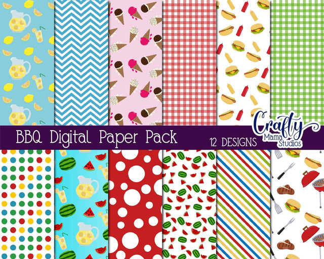Backyard BBQ Digital Paper Pack - Barbecue DIgital Background - Summer BBQ - Grill Scrapbook Papers - Cook Out Digital Pattern Crafty Mama Studios 