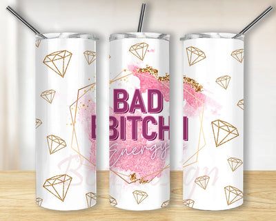 Bad Bitch Energy Gold Pink Tumbler Designs, 20oz Skinny Tumbler Wrap, Seamless Tumbler Template, PNG Digital Download Sublimation BouDesign 