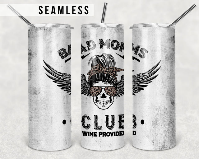 Bad Moms Club Skull Bun Sublimation Tumbler Designs Leopard 20oz Skinny Tumbler Wraps Templates - PNG Digital Download Sublimation TumblersByPhill 