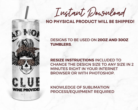Bad Moms Club Skull Bun Sublimation Tumbler Designs Leopard 20oz Skinny Tumbler Wraps Templates - PNG Digital Download Sublimation TumblersByPhill 