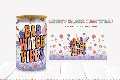 Bad Witch Vibes Halloween 16 oz Libbey Glass Can Wrap PNG Sublimation BijouBay 