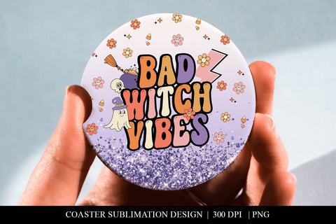 Bad Witch Vibes Halloween Themed Car Coaster Sublimation PNG Sublimation BijouBay 