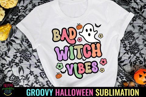 Bad Witch Vibes I Groovy Halloween Sublimation I Retro PNG Sublimation Happy Printables Club 