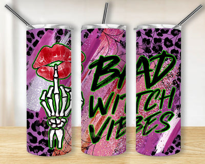 Bad Witch Vibes Purple Skeleton Halloween Lips Tumbler Designs, 20oz Skinny Tumbler Wrap, Seamless Tumbler Template, PNG Digital Download Sublimation BouDesign 