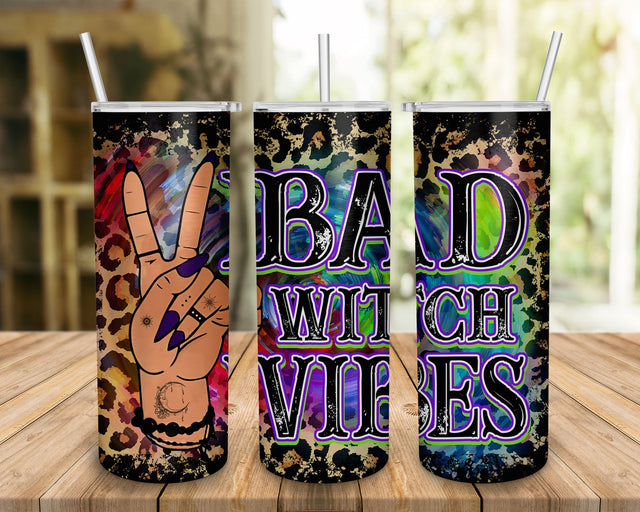 Bad Witch Vibes Tumbler, Halloween 20 oz Skinny Tumbler SVG BOO-design 