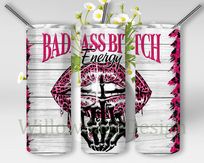 Badass Bitch Energy Tumbler Png, Sarcastic Quotes 20oz Skinny Tumbler, Pink Leopard Lips Design Png, Funny Tumbler With Lid And Straw, Digital Download Sublimation WillowSageDesign 